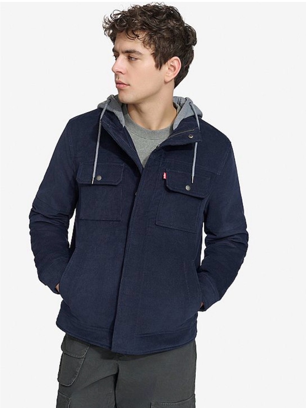 Levi's Men’s Hooded Corduroy Shacket in Navy/Grey Size XL EUC